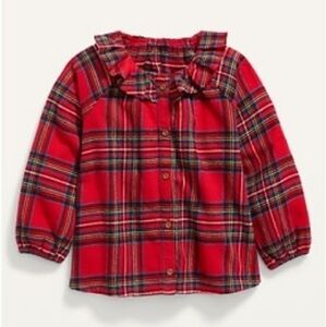 Kids Ruffle Collar Plaid Button Down Shirt